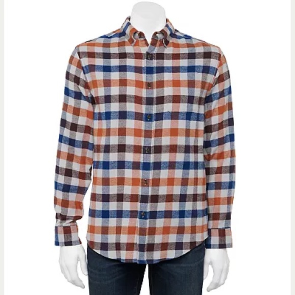 Croft & Barrow Men’s Flannel Button Up Casual Button Down Plaid Shirt Size XL